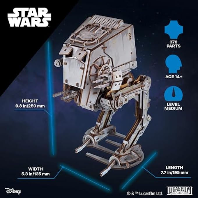STAR WARS AT-ST WALKER 3D WOODEN PUZZLE - WOODEN CONSTRUCTION KIT ADULTS - 3D WOODEN PUZZLE ADULTS - STAR WARS GIFT FOR MEN - MECHANICAL RUNNING MODEL WOODEN PUZZLE 3D - 370 PIECES - Image 2